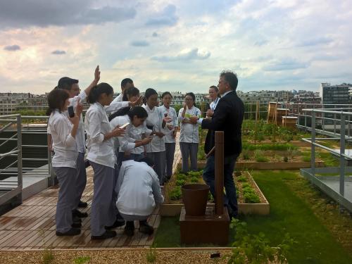 Cookery school students on the roof