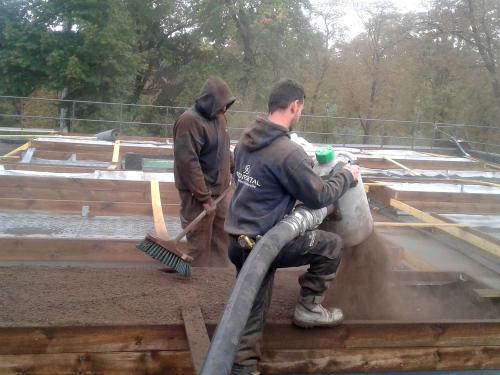 Substrate is blown onto the roof