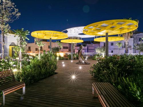 Illuminated roof garden at night