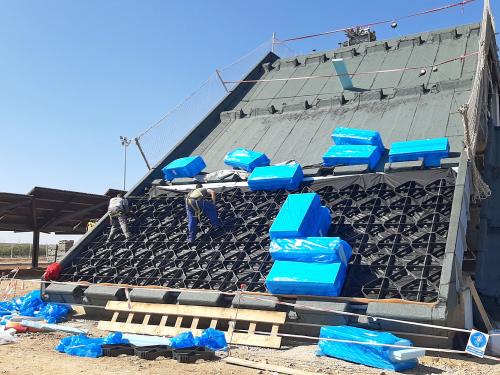 Georaster® elements are installed on a pitched roof