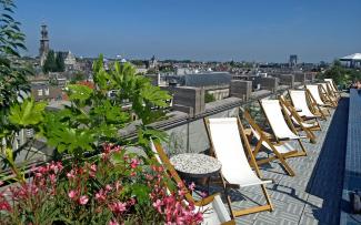 Loungers on a roof terrace