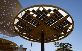 Parasols with solar panels